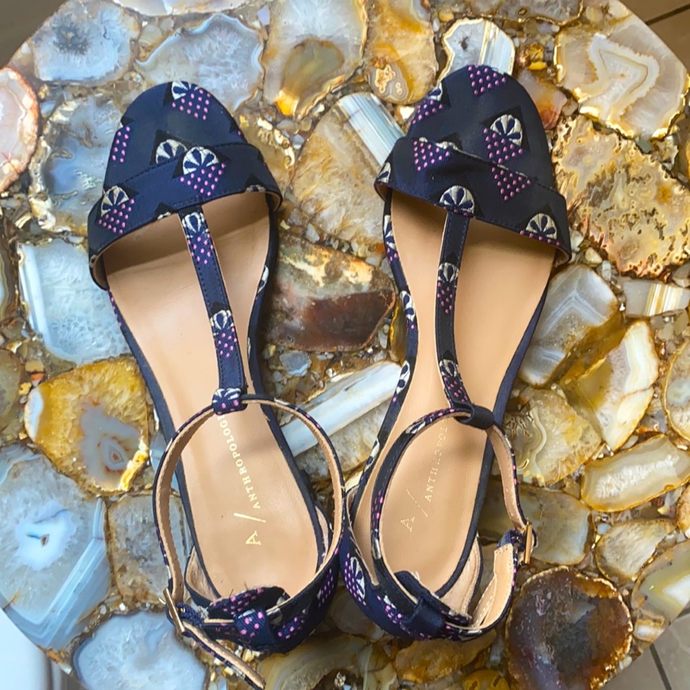 Anthropologie Floral T-Strap Heels - 7